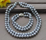 Gray Round Freshwater Pearl Necklace Bracelet Set
