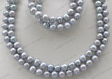 Gray Round Freshwater Pearl Necklace Bracelet Set