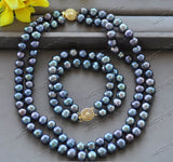 Peacock-Black Freshwater Pearl Necklace Bracelet Set