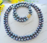 Peacock-Black Freshwater Pearl Necklace Bracelet Set