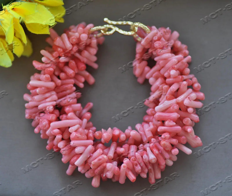 Natural Pink Coral Tree-Branch Bracelet 8''