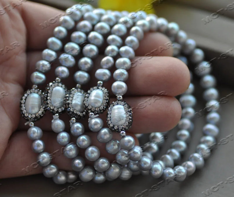 15mm Gray Pearl CZ Bracelet Set of 5
