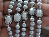 15mm Gray Pearl CZ Bracelet Set of 5