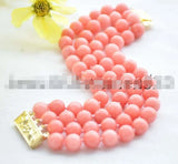 Coral-Pink Jade Bead Bracelet 8inch