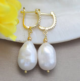 Teardrop Pearl CZ Dangle Earrings
