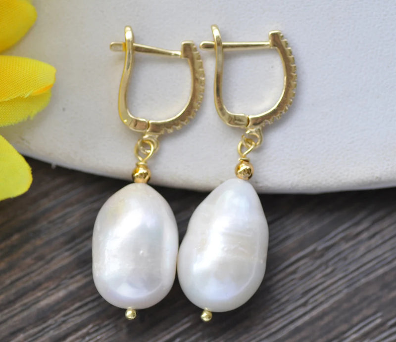 Teardrop Pearl CZ Dangle Earrings