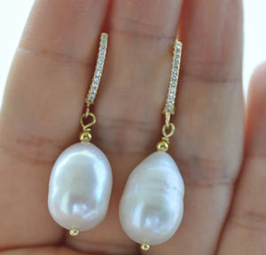 Teardrop Pearl CZ Dangle Earrings