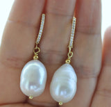 Teardrop Pearl CZ Dangle Earrings