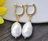 Teardrop Pearl CZ Dangle Earrings