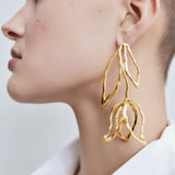 Metal Leaf Rose Flower Hollow Earrings Women's Dangle Earrings