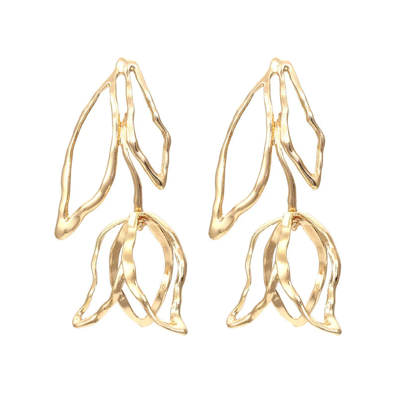 Metal Leaf Rose Flower Hollow Earrings Women's Dangle Earrings