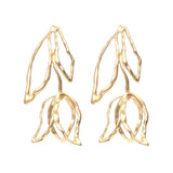 Metal Leaf Rose Flower Hollow Earrings Women's Dangle Earrings