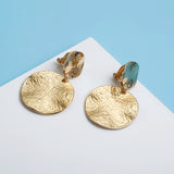 Vintage Round Disc Clip On Earrings Geometric Statement No Piercing
