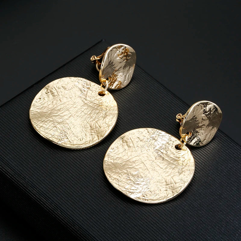 Vintage Round Disc Clip On Earrings Geometric Statement No Piercing