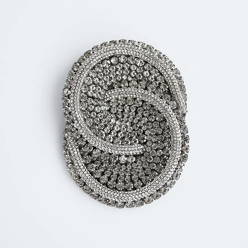 ZA Women Geometric Rhinestone Round Crystal Brooch High Jewelry