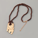 Vintage Wooden Beaded Chains Metal Pendant Necklaces for Women