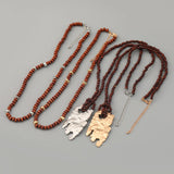 Vintage Wooden Beaded Chains Metal Pendant Necklaces for Women