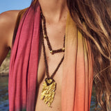 Vintage Wooden Beaded Chains Metal Pendant Necklaces for Women