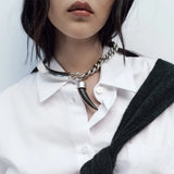 ZAA Vintage Metal Choker Necklace with Cow Horn Pendant