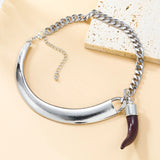 ZAA Vintage Metal Choker Necklace with Cow Horn Pendant