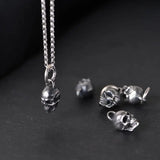 Vintage 3D Skull Pendant 925 Sterling Silver Punk Necklace