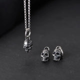 Vintage 3D Skull Pendant 925 Sterling Silver Punk Necklace