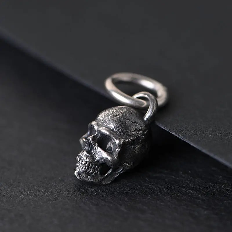 Vintage 3D Skull Pendant 925 Sterling Silver Punk Necklace
