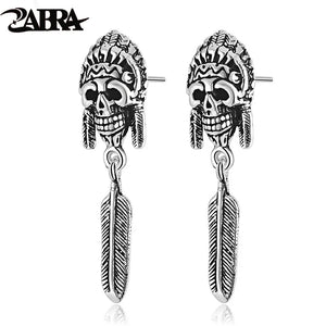 Indian Vintage Punk Skull Long Stud Silver Mens Earrings