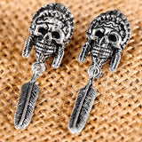 Indian Vintage Punk Skull Long Stud Silver Mens Earrings