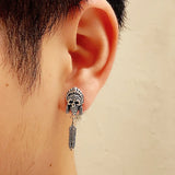 Indian Vintage Punk Skull Long Stud Silver Mens Earrings
