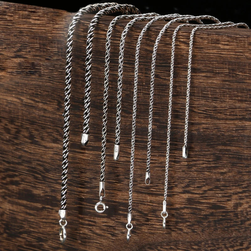 925 Silver Necklace Retro Thai Pendant Clavicle Chain Hemp Rope