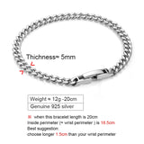 925 Silver Cuban Chain Bracelet for Men Women Hiphop Jewelry