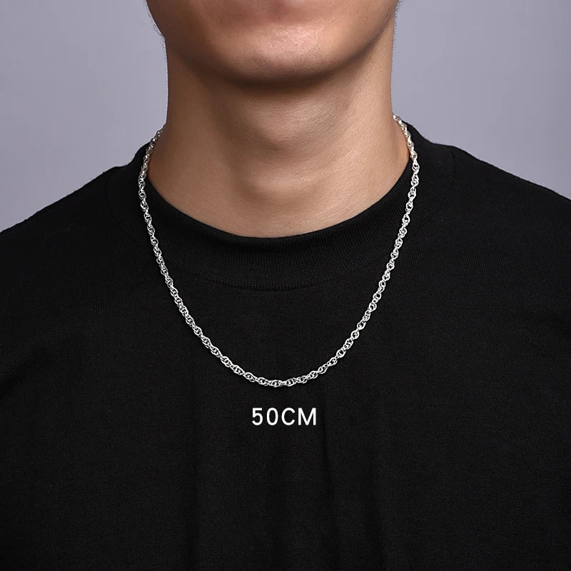 Men's S999 Sterling Silver Necklace Plain Chain