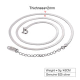 S925 Sterling Silver Necklace Platinum Blade Chain Flat Snake Bone Chain