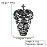 Crystal Inlaid Skull 925 Silver Stud Earrings Vintage Fine Jewelry