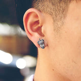 Crystal Inlaid Skull 925 Silver Stud Earrings Vintage Fine Jewelry