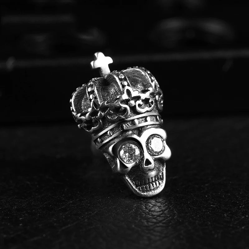 Crystal Inlaid Skull 925 Silver Stud Earrings Vintage Fine Jewelry