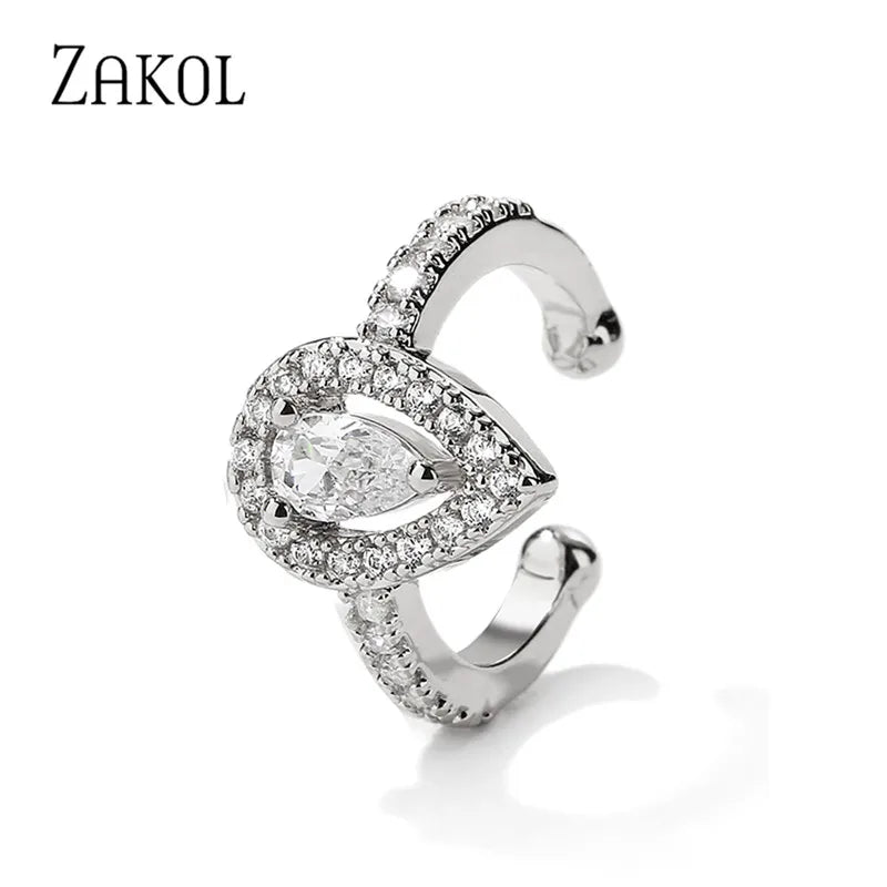 Water Drop CZ Ear Bone Clip Earrings for Women