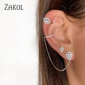 Water Drop CZ Ear Bone Clip Earrings for Women