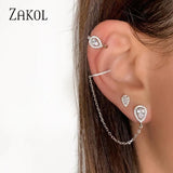 Water Drop CZ Ear Bone Clip Earrings for Women