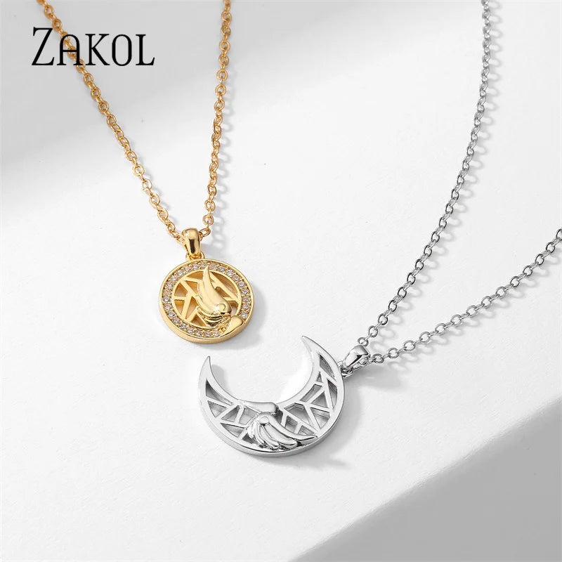 Sun Moon Couple Necklace Heart Pendant Chain Choker