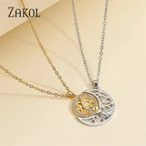 Sun Moon Couple Necklace Heart Pendant Chain Choker