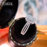 CZ Square Engagement Ring Silver Wedding Jewelry