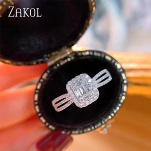 CZ Square Engagement Ring Silver Wedding Jewelry
