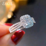 CZ Square Engagement Ring Silver Wedding Jewelry