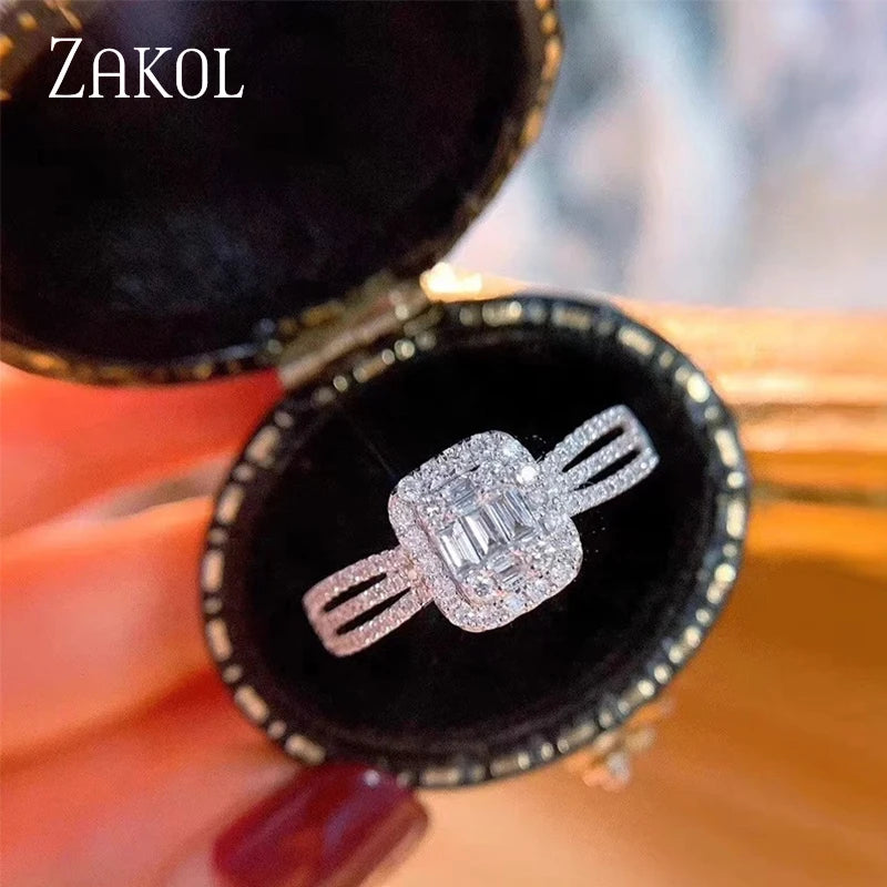 CZ Square Engagement Ring Silver Wedding Jewelry