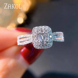 CZ Square Engagement Ring Silver Wedding Jewelry