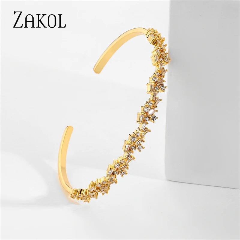 Geometric CZ Cuff Bangle Bracelet for Women