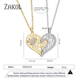Heart Couple Necklaces Zirconia Pendant Chain
