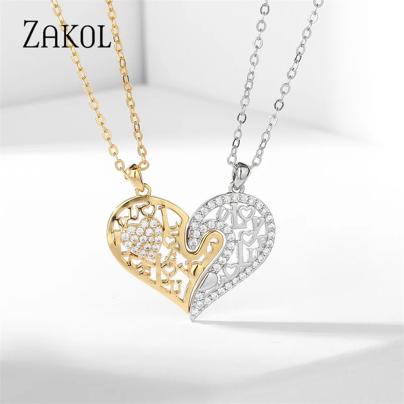 Heart Couple Necklaces Zirconia Pendant Chain